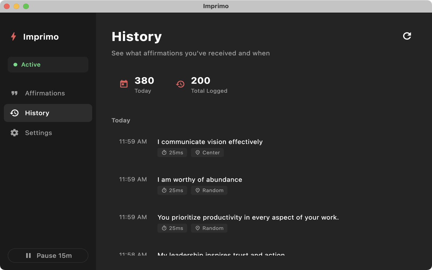 Imprimo App - History Screen